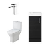 Cloakroom Suite -Floor Standing Vanity Unit, Tap and Toilet -Charcoal Black