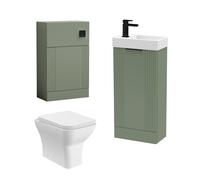 Cloakroom Suite - Fluted Floor Standing Vanity, WC, Toilet and Tap- Green/Black