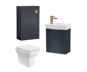 Cloakroom Suite - Fluted Wall Hung Vanity, WC, Toilet and Tap - Anthracite/Brass