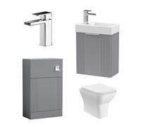 Balterley Cloakroom Suite - Fluted Wall Hung Vanity, WC, Toilet and Tap - Grey/Chrome