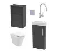 Cloakroom Suite - Left Hand 440mm Vanity, WC Unit, Toilet and Tap - Graphite