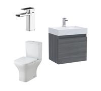 Balterley Cloakroom Vanity Unit, Tap & Toilet - Grey/Brass in Grey Balterley Grey