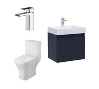 Cloakroom Suite - Vanity Unit, Tap and Toilet Set - Electric Blue/Chrome