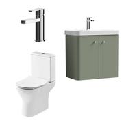 Cloakroom Suite - Wall Hung 600mm Vanity, Toilet and Tap Set - Green