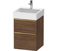 Cloakroom Vanity Unit Duravit D-Neo 2 drawers, gold handles for Lav. Vero Air 484mm Walnut Dark Matt DE4370034210000
