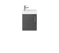 Cloakroom Wall Hung 1 Door Vanity Unit with Basin, 400mm - Woodgrain Anthracite