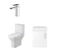 Cloakroom Wall Hung Vanity, Toilet, Cistern, Seat & Tap - White/Chrome Balterley White One Size