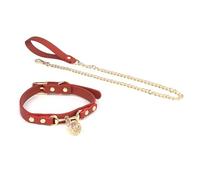 Clobeau Women Gothic Choker Necklace with Leash Halloween Bell Goth Collar Choker Necklaces Emo Cosplay Costumes Body Chain Belt, L, Faux Leather, Coral