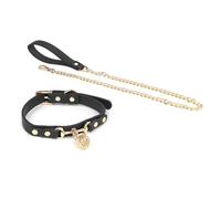 Clobeau Women Gothic Choker Necklace with Leash Halloween Bell Goth Collar Choker Necklaces Emo Cosplay Costumes Body Chain Belt, L, Faux Leather, Coral