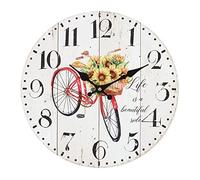 Clock | 34 cm Shabby Chic | Red Bicycle | H:34cm W:34cm D:2.5cm | Pack of 1