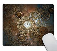 Clock and Gears Mouse Pad,Rusty Steampunk Clock and Different Kinds of Gears Bronze Old Vintage Mousepad Antique Decorate Mouse Pads