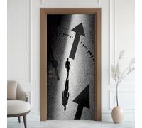 Clock Arrow Door Stickers Peel and Stick Creative Men Pattern Sticker Art Door Wallpaper, DIY Self-Adhesive Decoration Modern Art Stickers, Bathroom Waterproof Removable Vinyl Door Mural, 80x215 cm