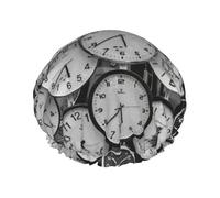 Clock Art Double Waterproof Elastic Band Shower Cap With Frilled Ears Kitchen Oil-Proof Bonnet Can Be Reused