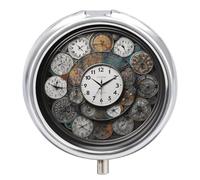 Clock Art Pill Box 3 Compartment Round Small Pill Box for Pocket Purse Metal Travel Pill Case Portable Daily Pill Organizer Cute Compact Medicine Organizer Mini Pill Container