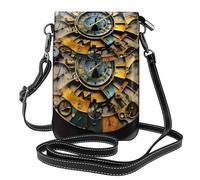 Clock Art Print Small Cell Phone Leather Purse Adjustable Shoulder Rope Crossbody Bags For Women