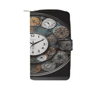 Clock Art Wallet Multifunctional Leather Wallets for Men Compact Long Wallet Credit Card Holder Passport Bag