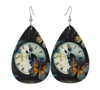 Clock Butterfly Earrings for Women Teardrop Leather Earring Double Sided Drop Dangle Earrings Lightweight Women's Ear Accessories Jewelry Fashion Birthday Gift