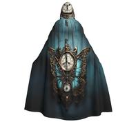 Clock Butterfly Print Hooded Unisex Adult Cloak Halloween Christmas Carnival Theme Parties Cosplay Costum