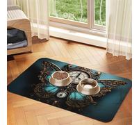 Clock Butterfly Print Pet Feeding Mat Dog Mat for Food and Water Bowl Dogs Water Dispenser Mat Dogs Accessories