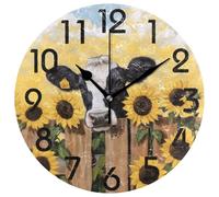 Clock Decorative Clocks Easy To Read Wall Clock For Decor Kitchen Bathroom 25cm Beautiful Sunflowers Cow Painting