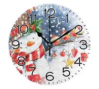 Clock Decorative Wall Clock Easy To Read Wall Clocks For School Home Office 25cm Snowman And Red Sparrow Bird Winter