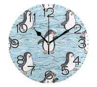 Clock Decorative Wall Clock Round Clocks For Bedroom Indoor Living Room 25cm Cute Cartoon Penguin Dancing