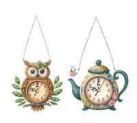 Clock Diamond Art Hanging Kit for Adult, 2Pcs DIY Diamonds Painting with Clock Function Irregular Shaped Drilling Clocks Pendant 5D Hanging Ornament Art Craft Creative Craft Project