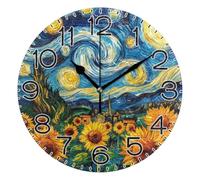 Clock Easy To Read Clocks Simple Wall Clocks For Indoor Bathroom Classroom 25cm Starry Blue Sky Sunflowers