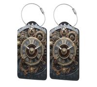 (Clock Gear) 2 Pack Luggage Tags for Suitcases Leather Bag Tags Privacy Cover Id Card Label with Steel Loop for Travel Bag