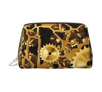 Clock Gear Leather Makeup Bag for Travel, Portable Cosmetic Organizer, Make Up Bag with Zipper