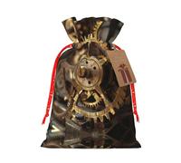 Clock Gear Print Drawstring Pouches For Gifts,Reusable Fabric Gift Bags,For Holiday And Party Presents