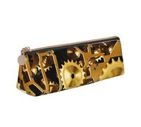 Clock Gear Print Higher Capacity Leather Pencil Case Zippered Pen Case School Students Teenagers