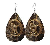 Clock Gear Print Leather Dangle Earrings For Women Elegant Drop Earrings Lightweight Fashion Jewelry