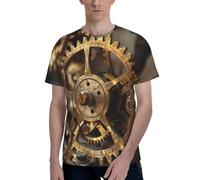 Clock Gear Print Men Short Sleeve Crew Neck T-Shirt Stylish Casual Summer Various Occasions Wear Black