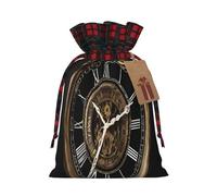 Clock Gear -Print Multi-Colored Burlap Drawstring Bags, Eco-Friendly Plaid Pouches For Wedding Party Favors & Custom Packaging. S