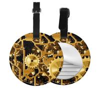 Clock Gear Print Round Luggage Tag 10 Cm, Pu Leather Suitcase Label, Luggage Tags for Cruise Ships Suitcase Tags Beach Malibu Print Privacy Cover Id Label
