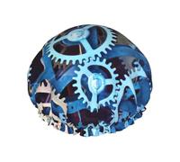 Clock Gears Double Waterproof Elastic Band Shower Cap With Frilled Ears Kitchen Oil-Proof Bonnet Can Be Reused