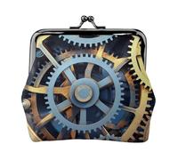 Clock Gears Full Double-Sided Printed Pattern Women's and Girls' Fashionable Leather Kiss Lock Coin Purse Card Bag
