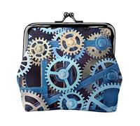 Clock Gears Full Double-Sided Printed Pattern Women's and Girls' Fashionable Leather Kiss Lock Coin Purse Card Bag