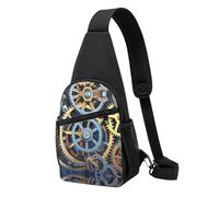 Clock Gears -Print Waterproof Chest Pack for Hiking & Travel-Adjustable Strap,Lightweight Design with Multiple Pockets.