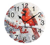 Clock Simple Wall Clocks Non-Ticking Wall Clock For Kitchen Decor Classroom 25cm Beautiful Red Cardinal Snow