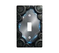 Clock Single Light Switch Cover Plate, Industrial Steampunk Gear Lightning None Metallic Plastic Standard Size Switch Plate Decorative for Living Room Bedroom Home Office Decor (Single)