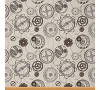 Clock Theme Fabric by The Yard,Industrial Gears Fabric for Chairs,Retro Steampunk Style Waterproof Outdoor Fabric,Vintage Machine DIY Fabric,1 Yard,(L92*W150cm) Beige Brown