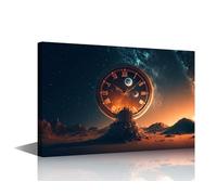 Clock Wall Decor 1 Panel Clock Landing on a Planet Pictures Print On Canvas for Living Room Bedrooms Wall Decorations, Clock Art Stretched Framed Gallery-Wrapped Ready to Hang, 18" Wx12 H