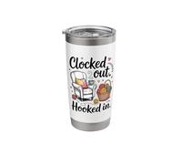 Clocked Out Hooked in Funny Retirement Crochet Stainless Steel Insulated Tumbler