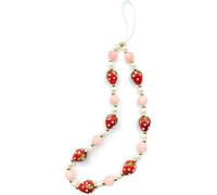 Clockjuan 1 Pc Colorful Charming Sweety Strawberry Beaded Phone Fruit Pearl Lanyard Wrist Strap Cute Handmade Anti-Lost Chain Keychain