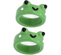 Clockjuan 2 Pcs Green Cute Frog Resin Rings 3D Animal Ring Funny Personalised Jewellery Gift for Birthday Christmas Valentines Day Gift for Women Girls, Resin Rings