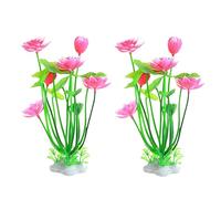 Clockjuan 2Pcs Artificial Water Plants, Aquatics Grass Flower Simulation Plastic Artificial Lotus Fish Tank Ornament Aquarium Décor