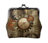 Clocks and Gears Full Double-Sided Printed Pattern Women's and Girls' Fashionable Leather Kiss Lock Coin Purse Card Bag