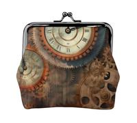 Clocks and Gears Full Double-Sided Printed Pattern Women's and Girls' Fashionable Leather Kiss Lock Coin Purse Card Bag